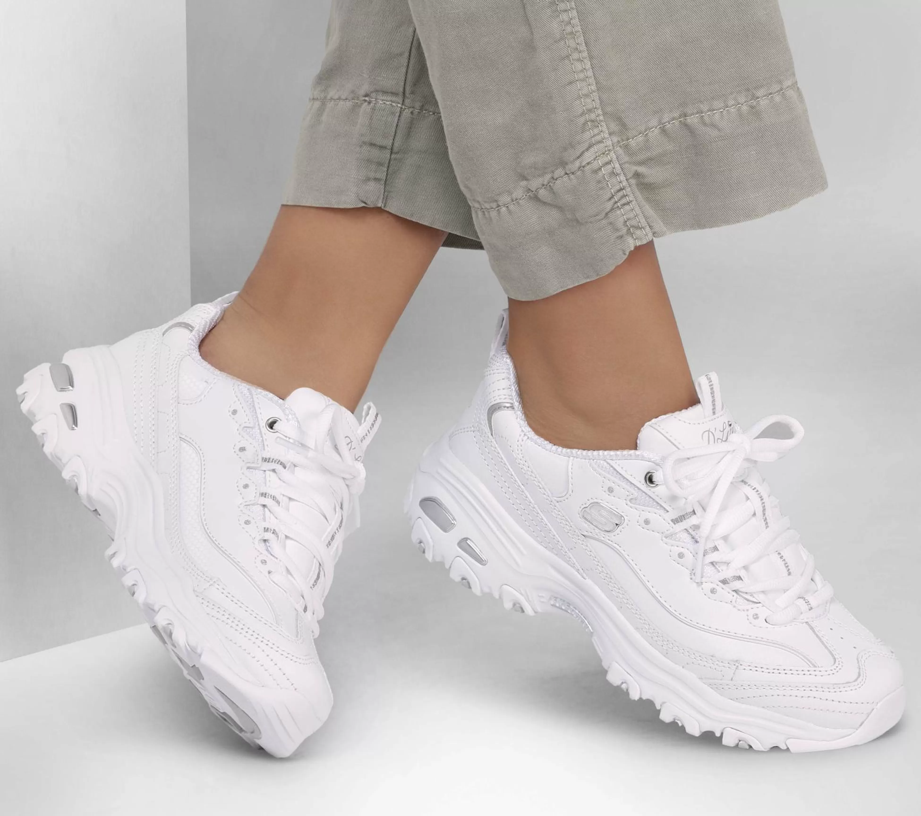 SKECHERS Veterschoenen | Sportieve Sneakers^D'Lites - Fresh Start WIT / ZILVER