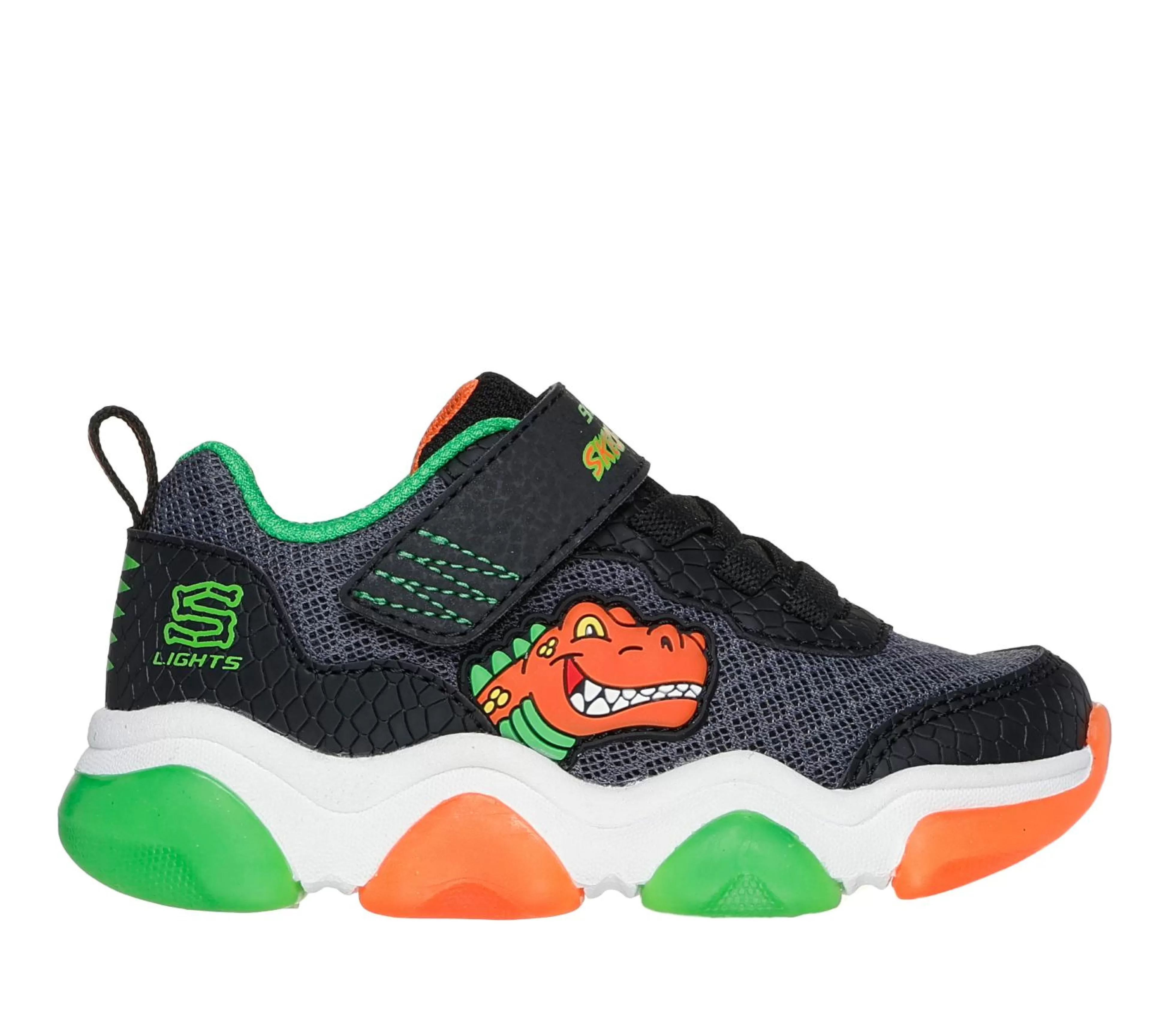 SKECHERS Lichtjes Schoenen | Instappers^Mighty Glow 2.0 - Dino-Bolt ZWART / ORANJE