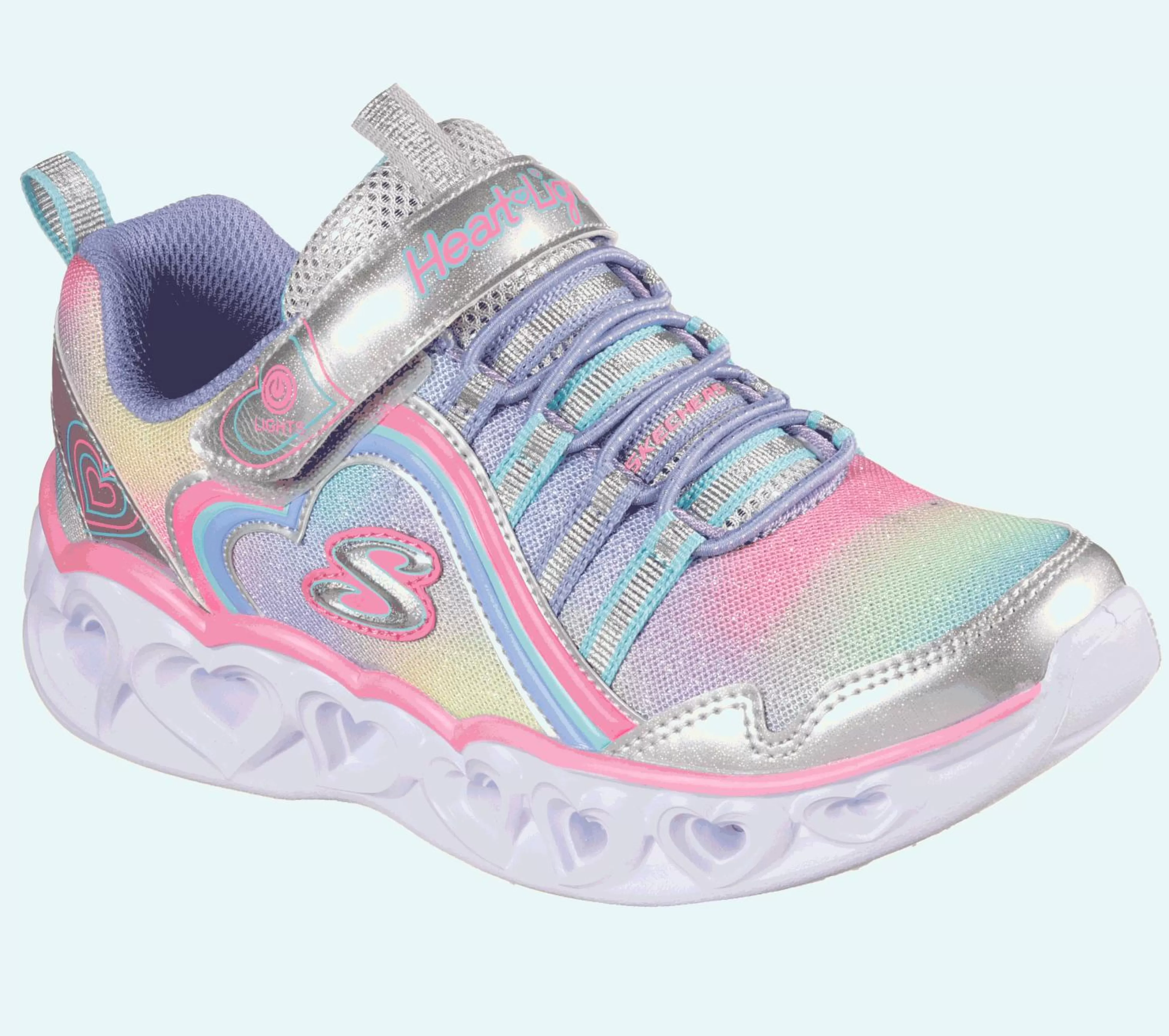 SKECHERS Lichtjes Schoenen | Sneakers^S Lights: Heart Lights - Rainbow Lux ZILVER / MULTI