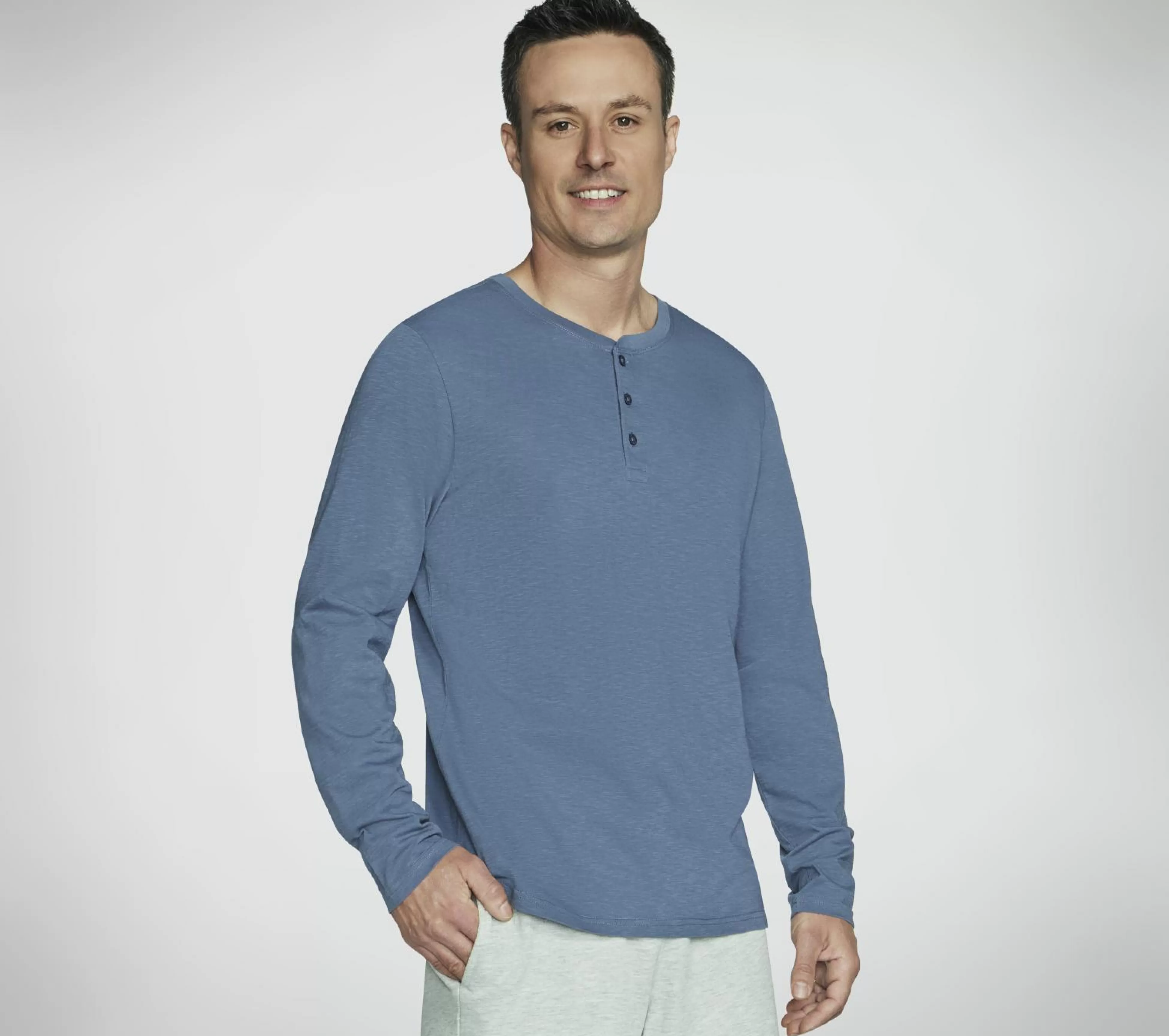 SKECHERS Tops | Tops^SKECH-BREEZE Slub L/S Henley BLAUW / GRIJS