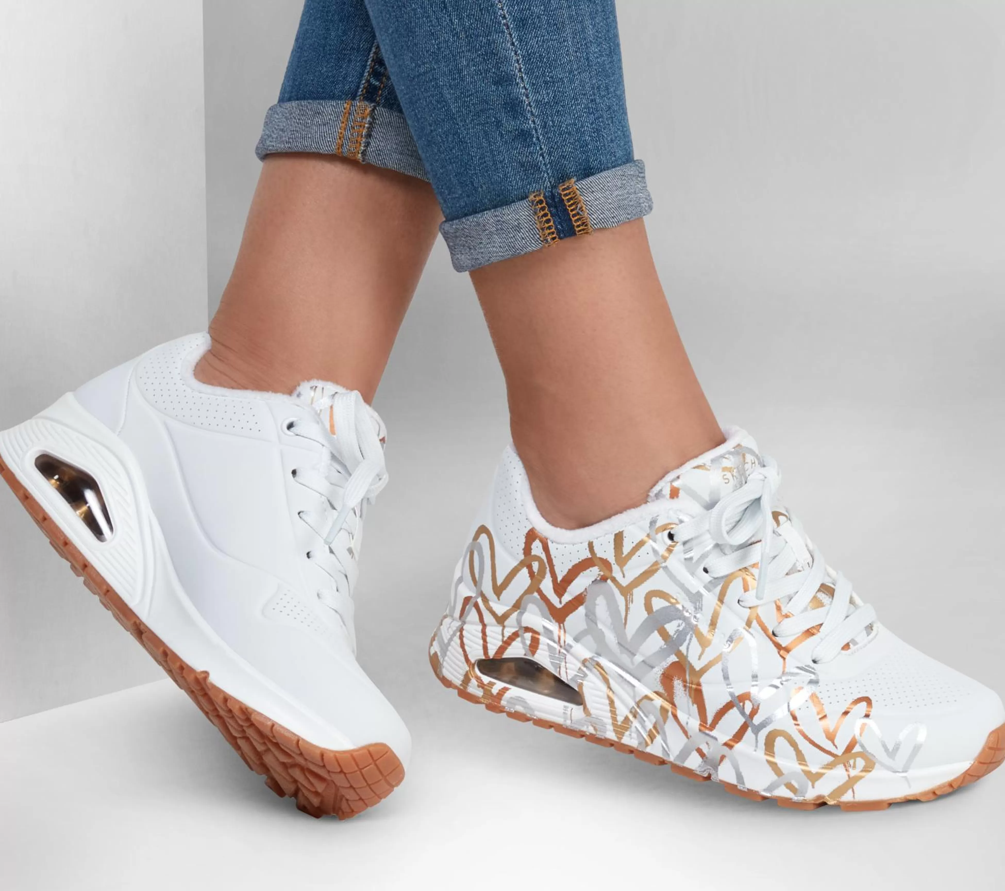 SKECHERS Veterschoenen | Casual Sneakers^ X JGoldcrown: Uno - Metallic Love WIT / GOUD